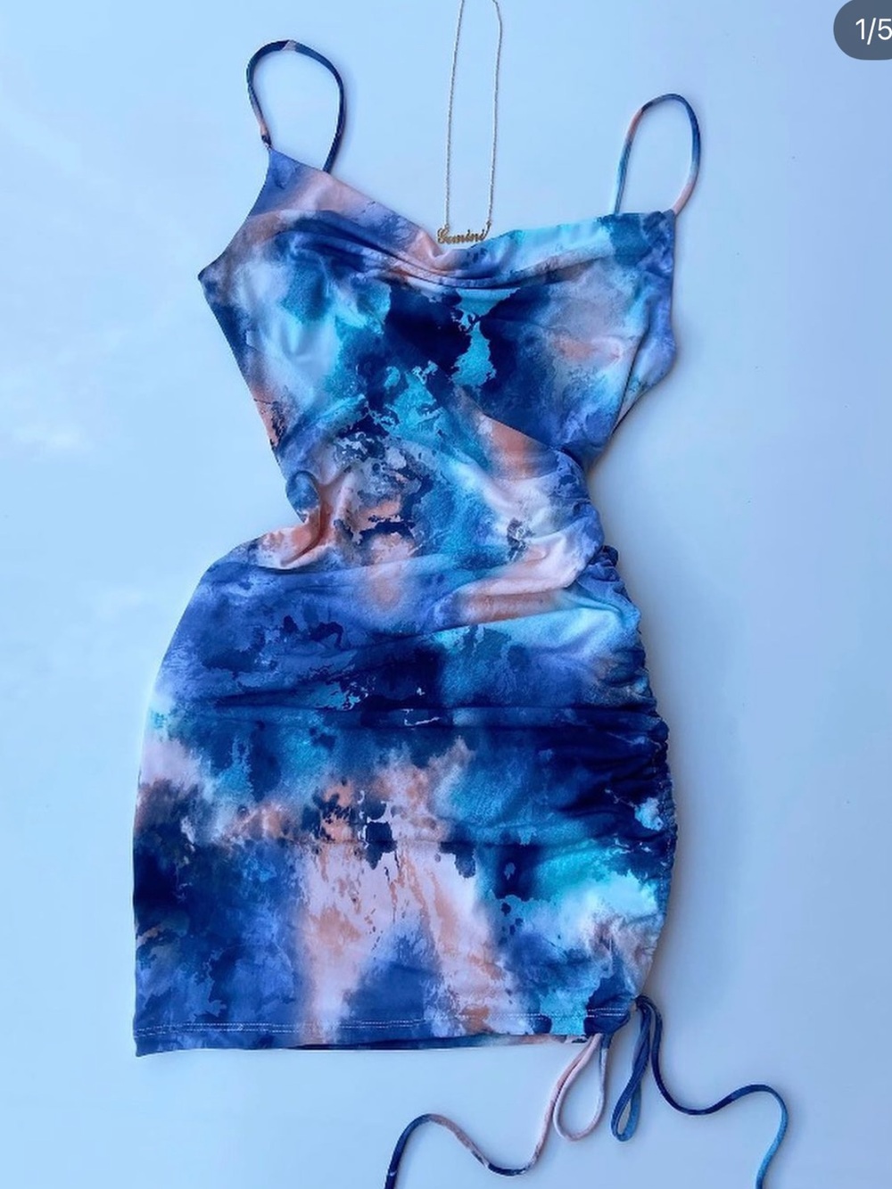 Tie-Dye Blue & Peach Spaghetti Strap Bodycon Dress